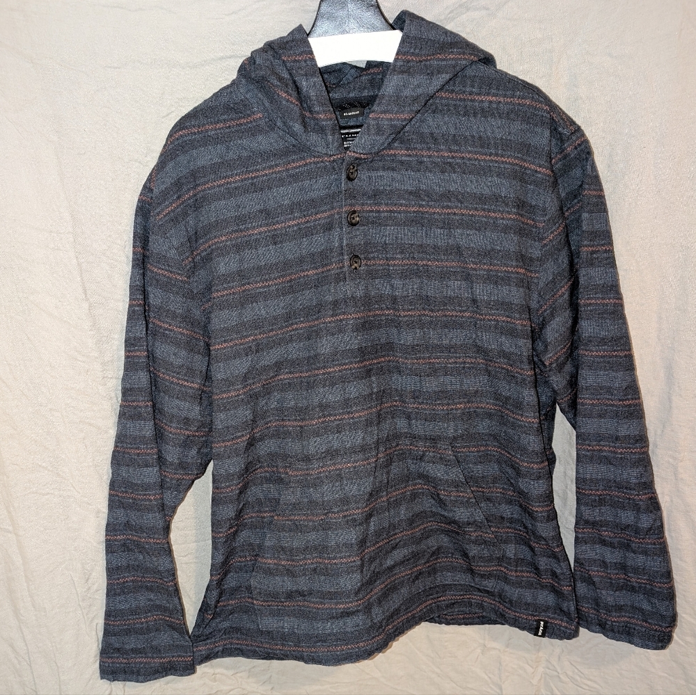 Prana Men's Large Westbrook Hooded Flannel Pullover Shacket Shirt Kangaroo Blue